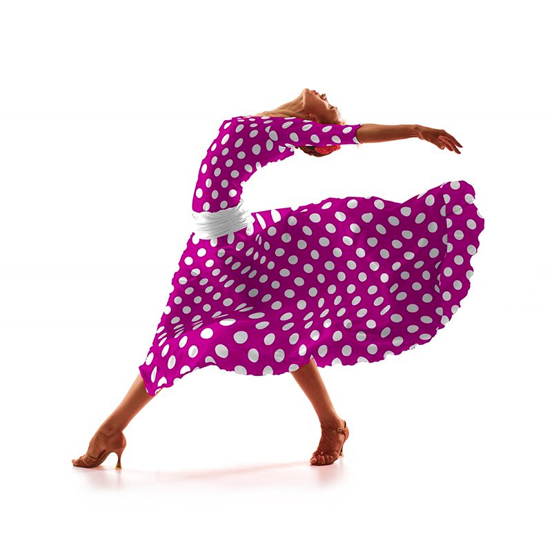 Tecido Crepe Bola Branca Fundo Ciclame 3,5 cm - Ribes y Casals