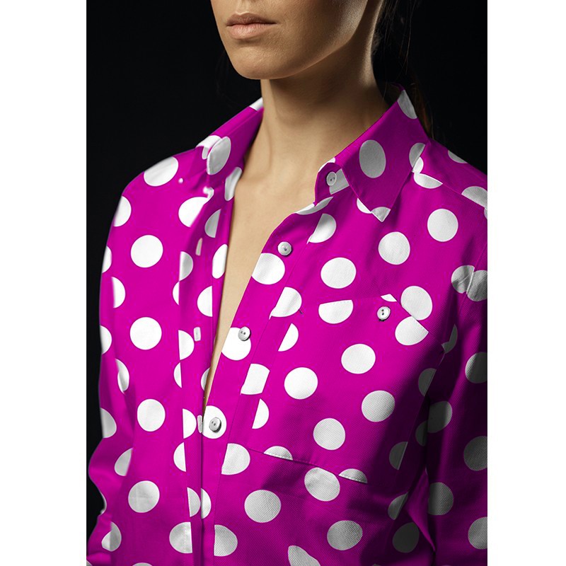 Tecido Crepe Bola Branca Fundo Ciclame 3,5 cm - Ribes y Casals