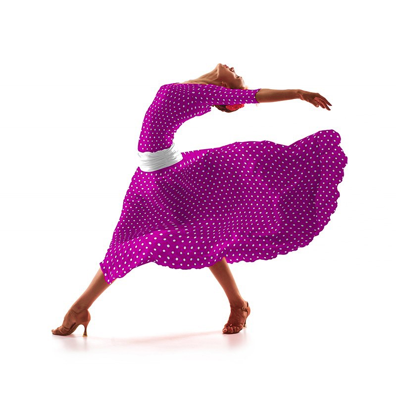 Tecido Crepe Bola Branca Fundo Cíclame 7 mm - Ribes y Casals