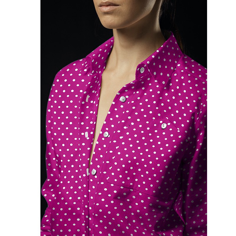 Tecido Crepe Bola Branca Fundo Cíclame 7 mm - Ribes y Casals