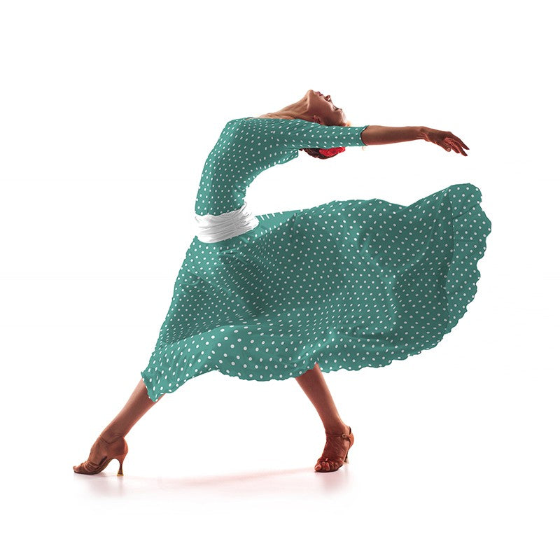 Tecido Crepe Bola Branca Fundo Turquesa 7 mm - Ribes y Casals