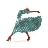 Tecido Crepe Bola Branca Fundo Turquesa 3,5 cm - Ribes y Casals