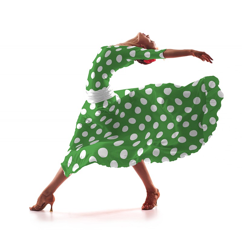 Tecido Crepe Bola Branca Fundo Verde 3,5 cm - Ribes y Casals