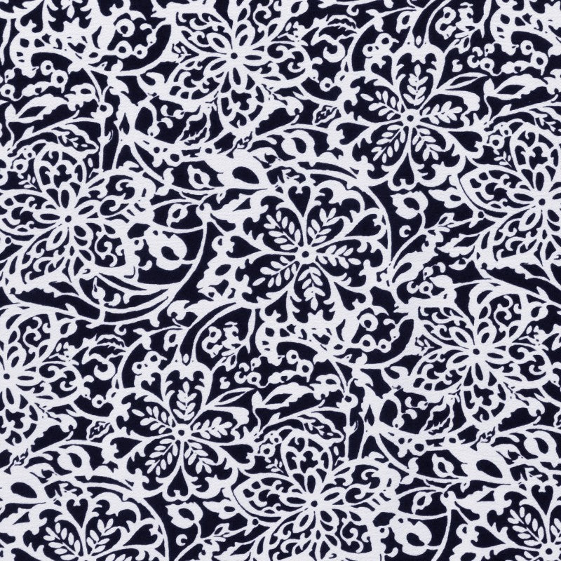 Tecido Crepe Marroquino Floral Marinho - Ribes y Casals