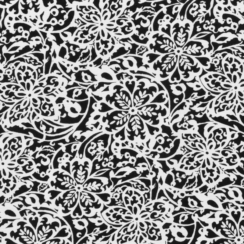 Tecido Crepe Marroquino Floral Preto - Ribes y Casals