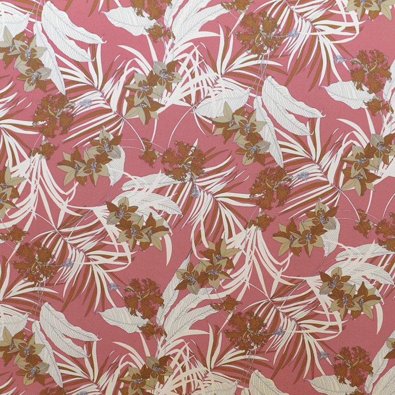 Tela Crepe Palmeras Fondo Rosa - Ribes y Casals