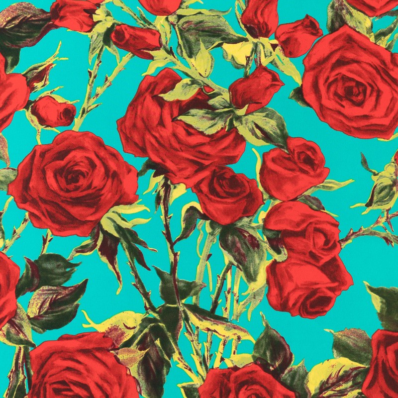 Tecido Crepe Rosas Água-Marinha - Ribes y Casals