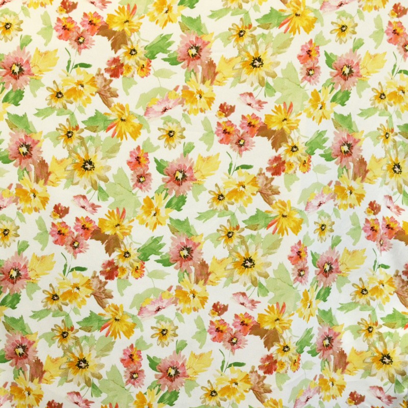 Tela Crepe Satén Floral Blanco Roto - Ribes y Casals