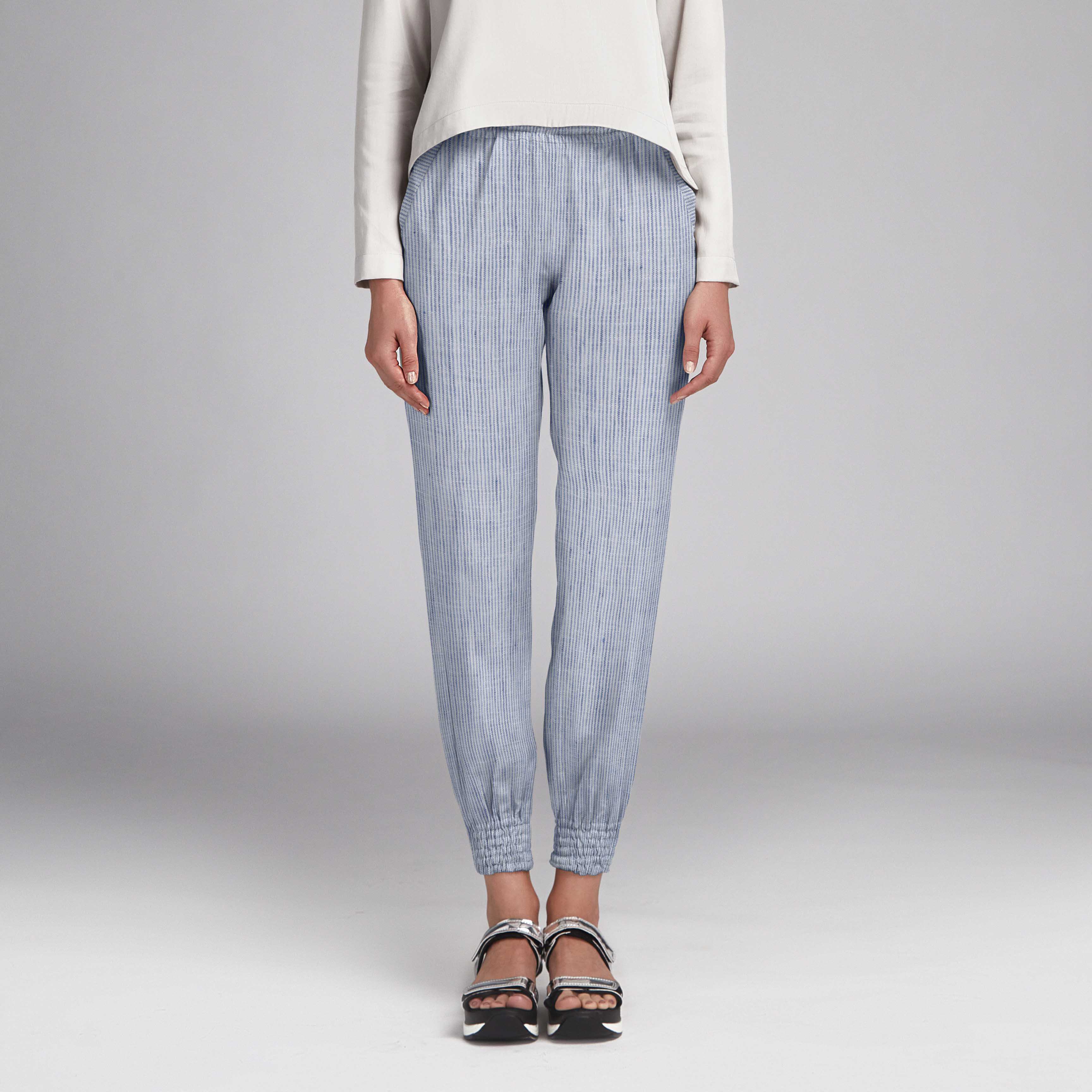 Tecido de Linho Listrado Azul - Ribes y Casals