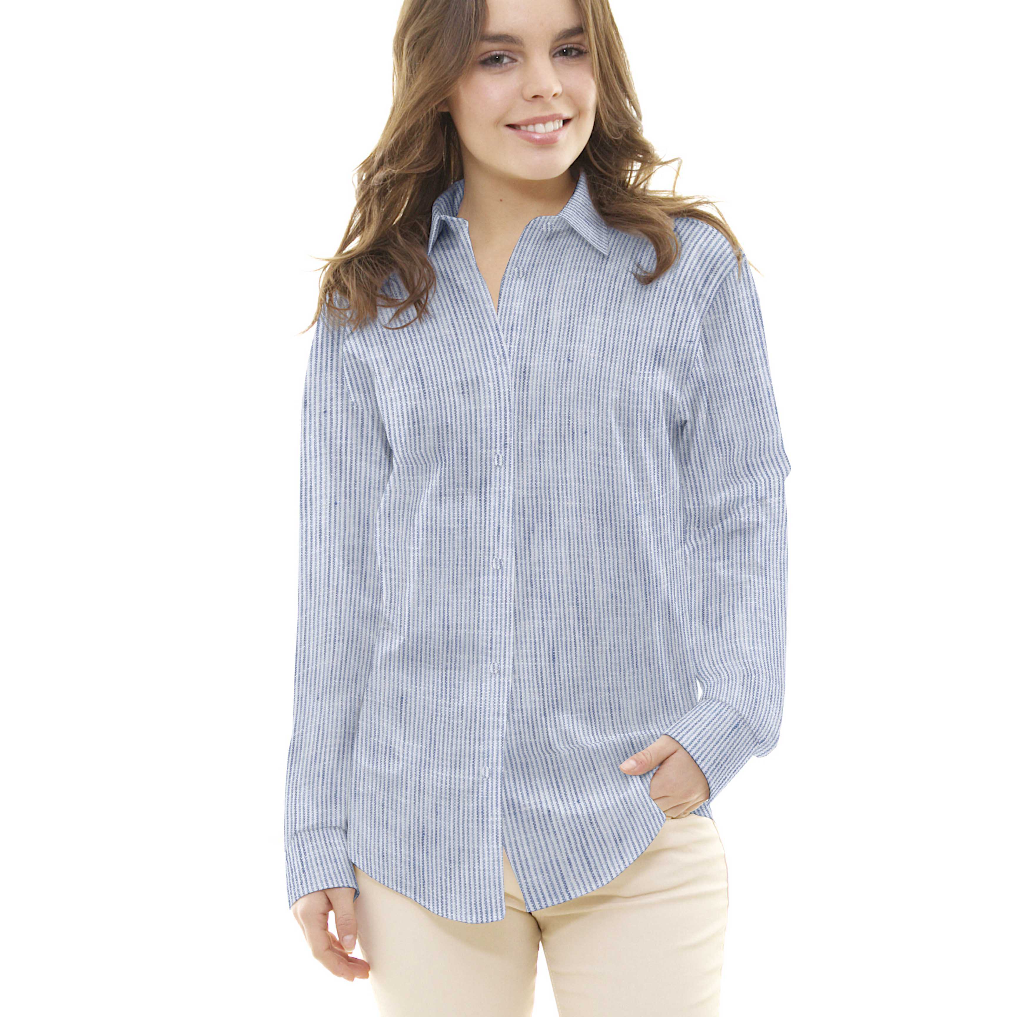 Tecido de Linho Listrado Azul - Ribes y Casals