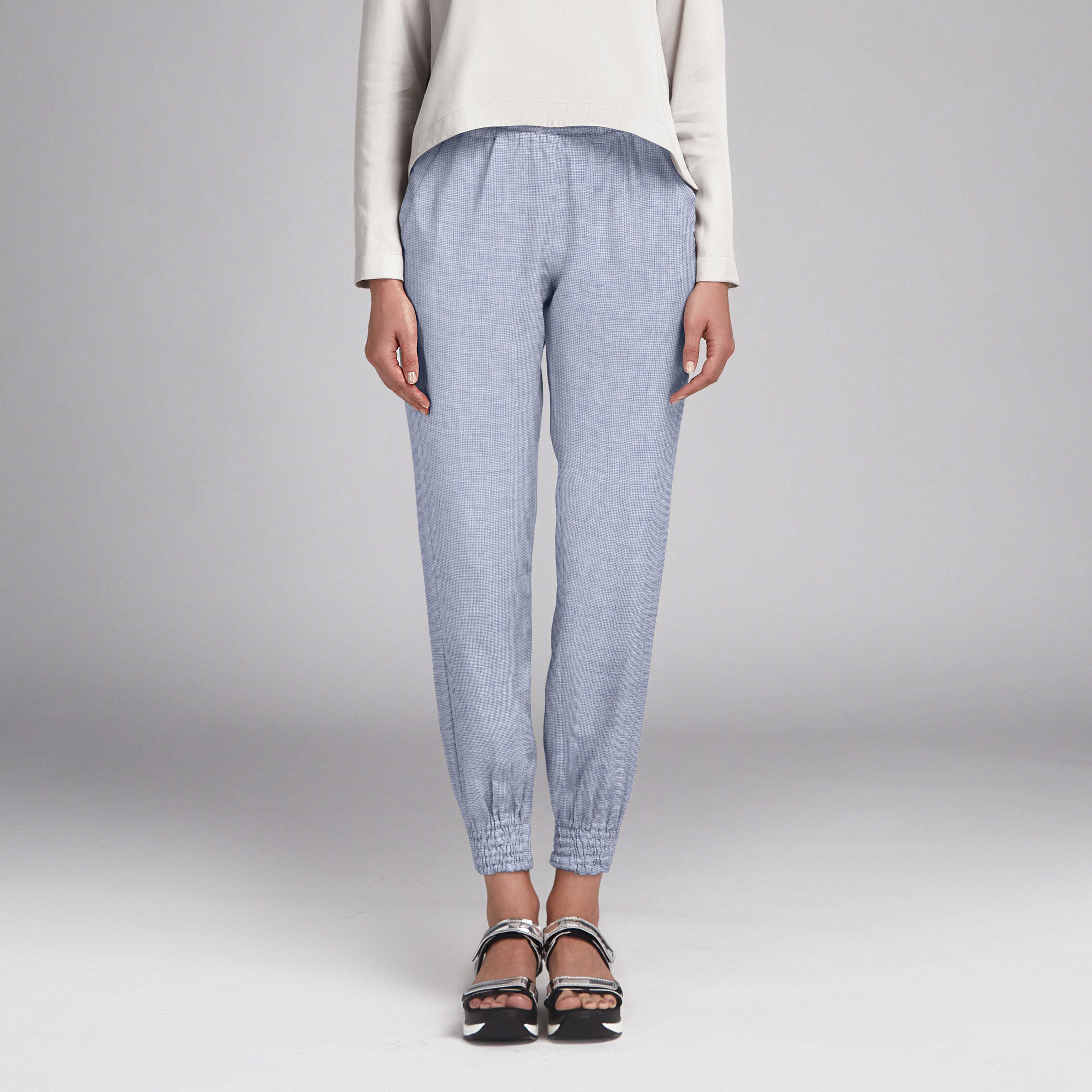 Tecido de Linho Pied de Poule Azul - Ribes y Casals