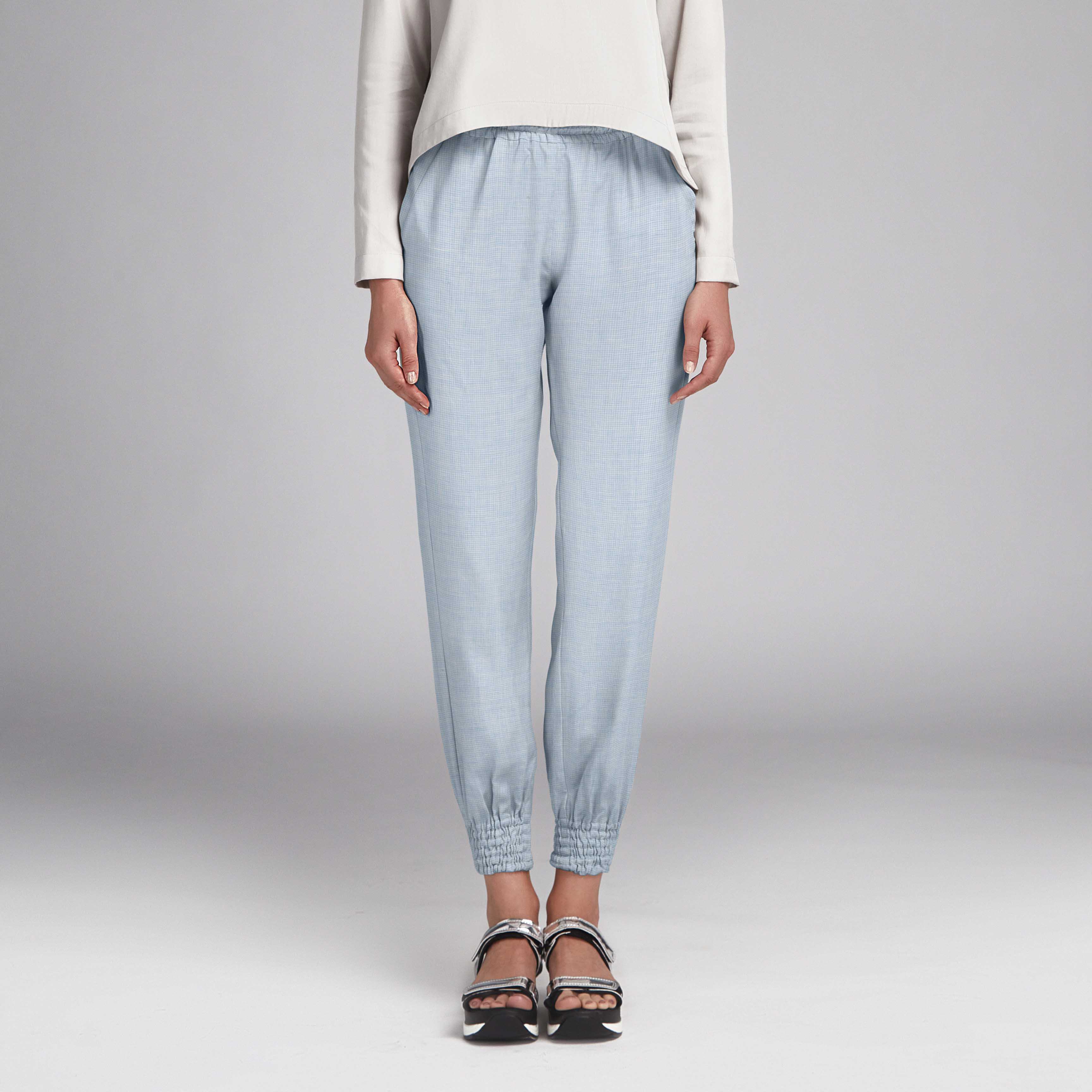 Tecido de Linho Pied de Poule Azul Celeste - Ribes y Casals