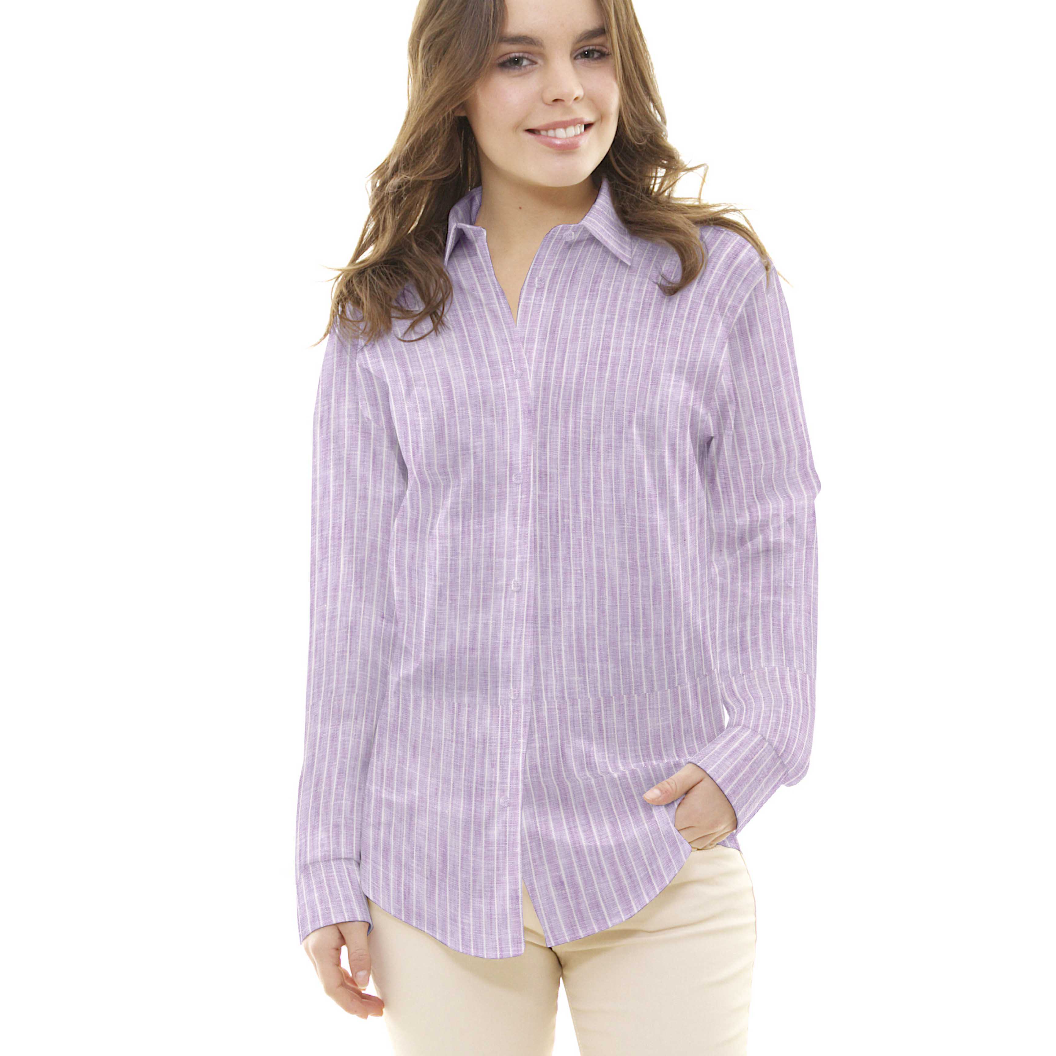 Tecido de Linho Listras Lilás - Ribes y Casals