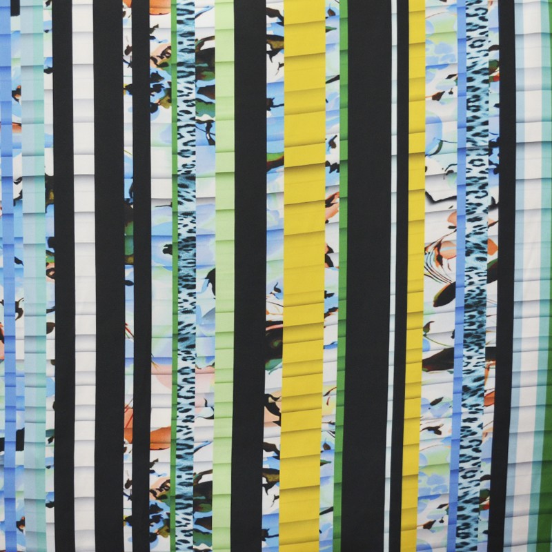 Tecido Estampado Cetim às Riscas Turquesa - Ribes y Casals