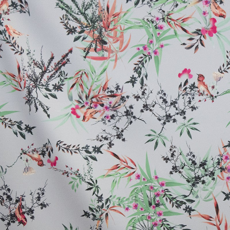 Tecido Stretch Flamenco Floral Cinza Esverdeado - Ribes y Casals