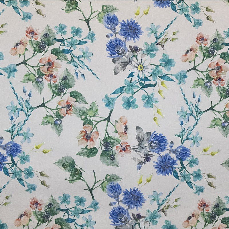Tecido Flôr Acetinado Floral Azul - Ribes y Casals