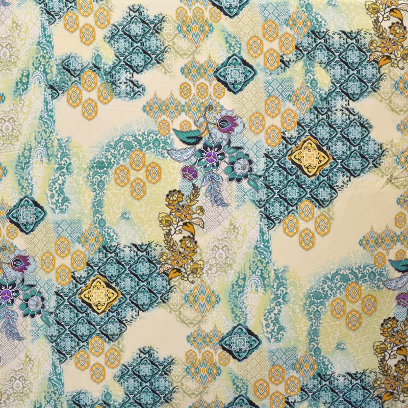 Tecido Georgette Estampado Flor Hindu Água - Ribes y Casals