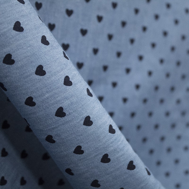 Tecido Infantil Denim Corações Azul-Marinho - Ribes y Casals