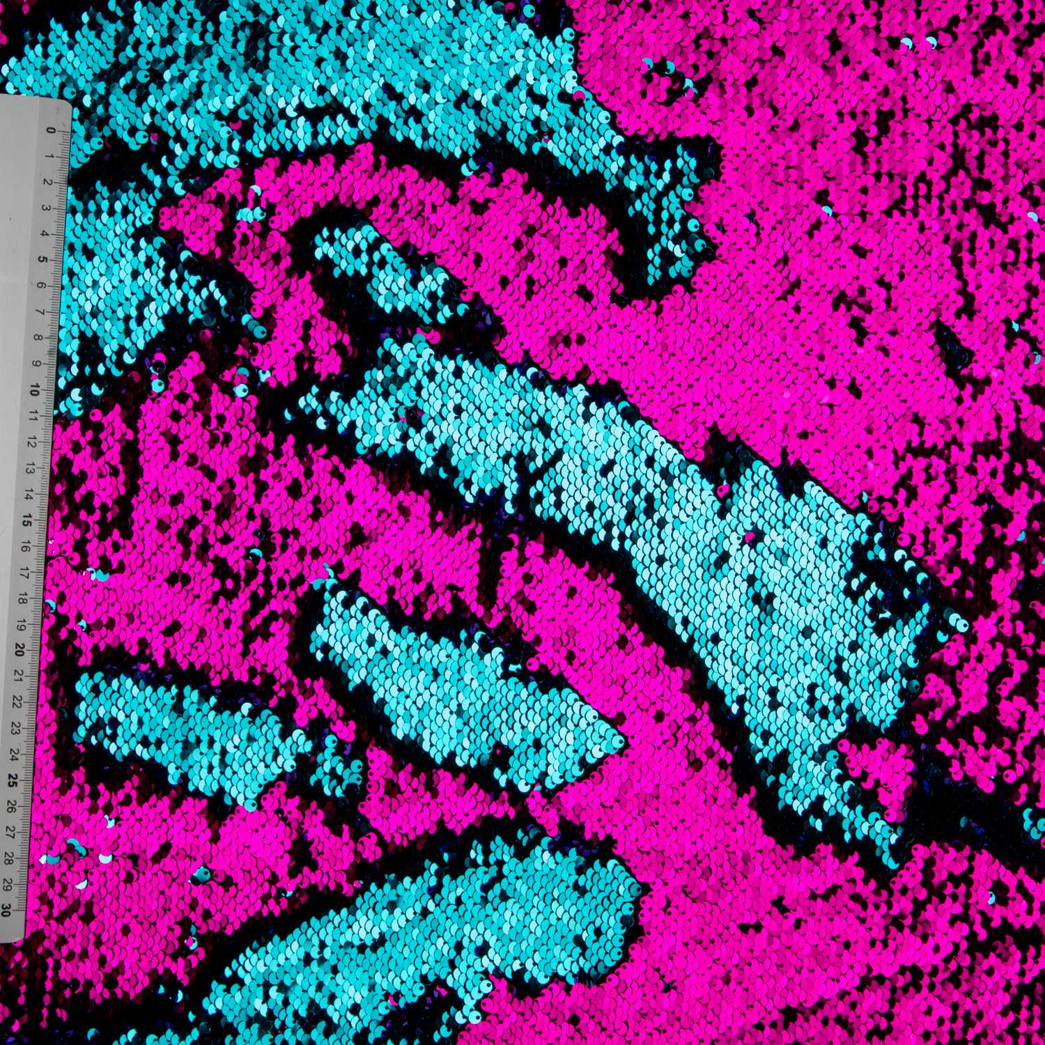 Tela Lantejoula Dos Faces Fucsia-Turquesa - Ribes y Casals