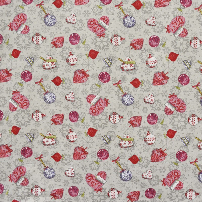 Tecido Loneta Bolas de Natal Pedra - Ribes y Casals