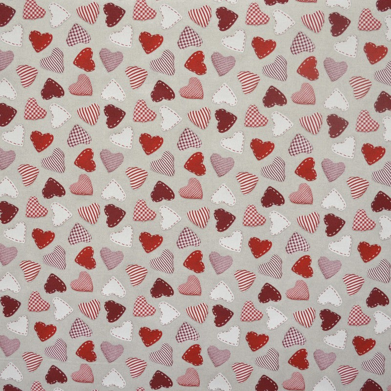 Tecido Loneta Corações Fundo Pedra - Ribes y Casals
