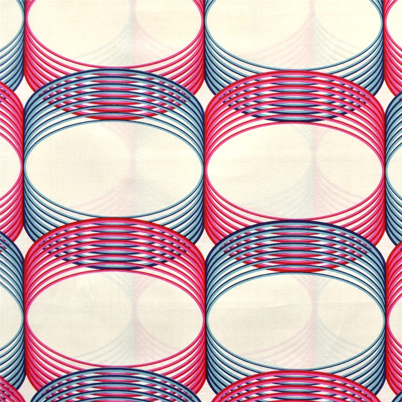 Tecido Loneta Estampado Anéis Fúcsia - Ribes y Casals