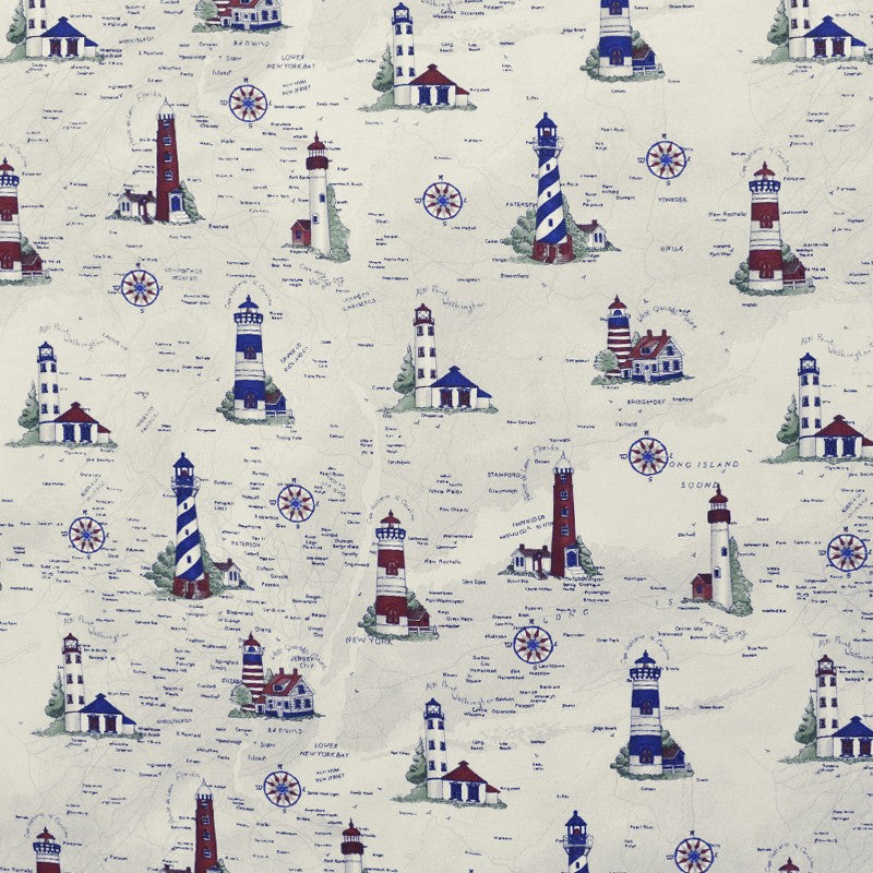 Tecido Lona Estampado Farol Náutico Cru - Ribes y Casals