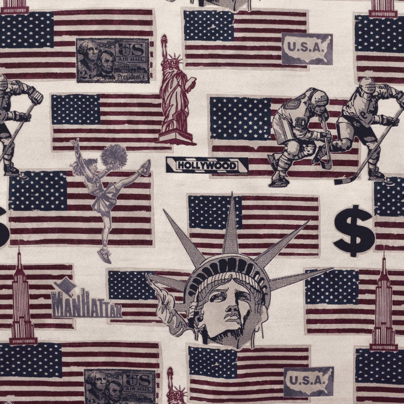 Tecido Lona Estampada Manhatan EUA Natural - Ribes y Casals