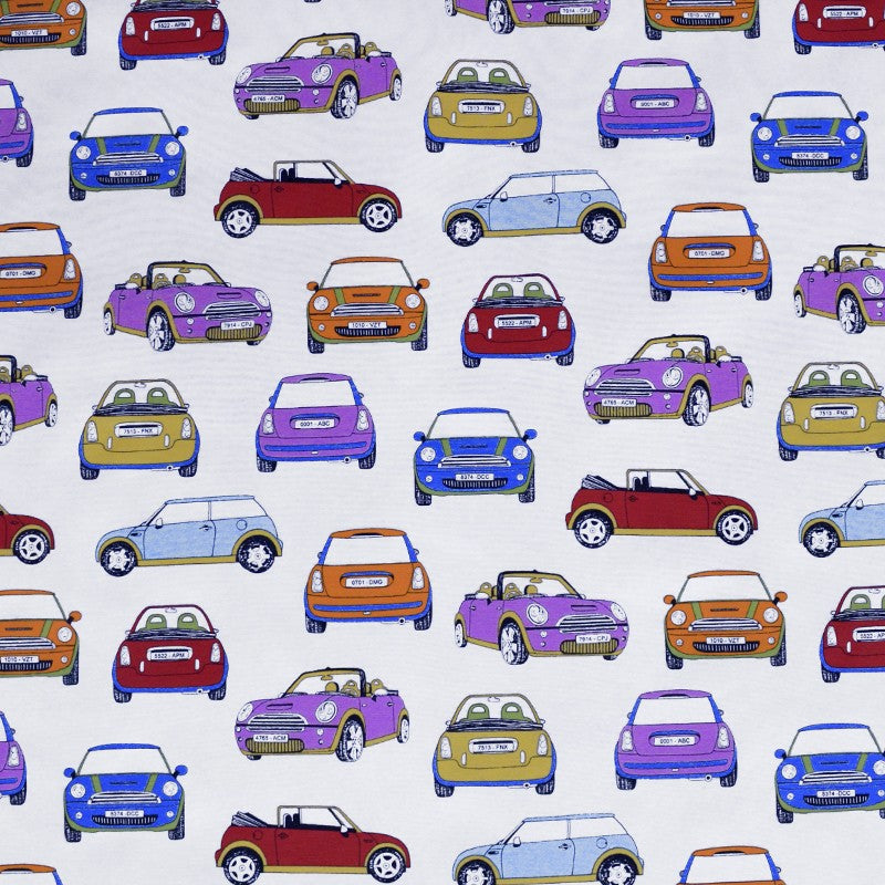 Tecido Lona Estampado Mini Cooper Branco Marfim - Ribes y Casals