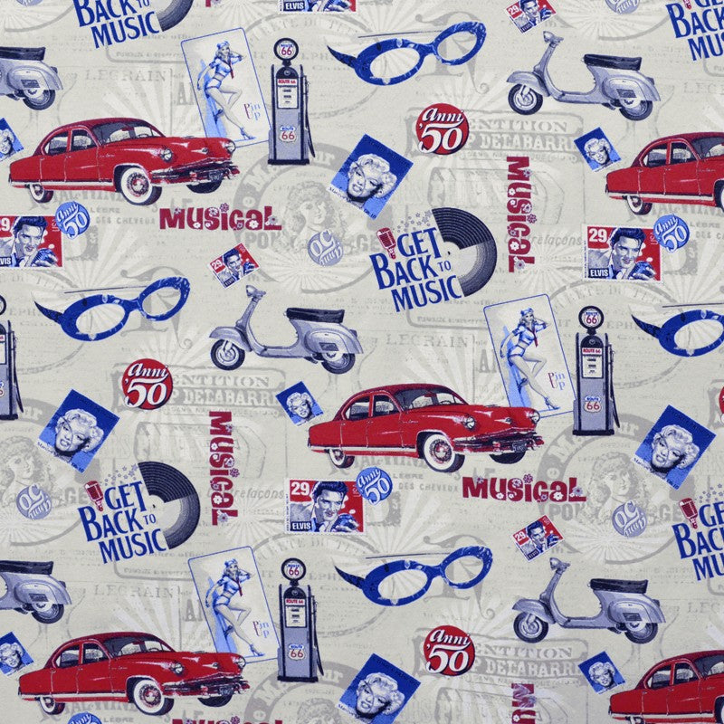 Tecido Lona Estampado Estrada 66 Cru - Ribes y Casals