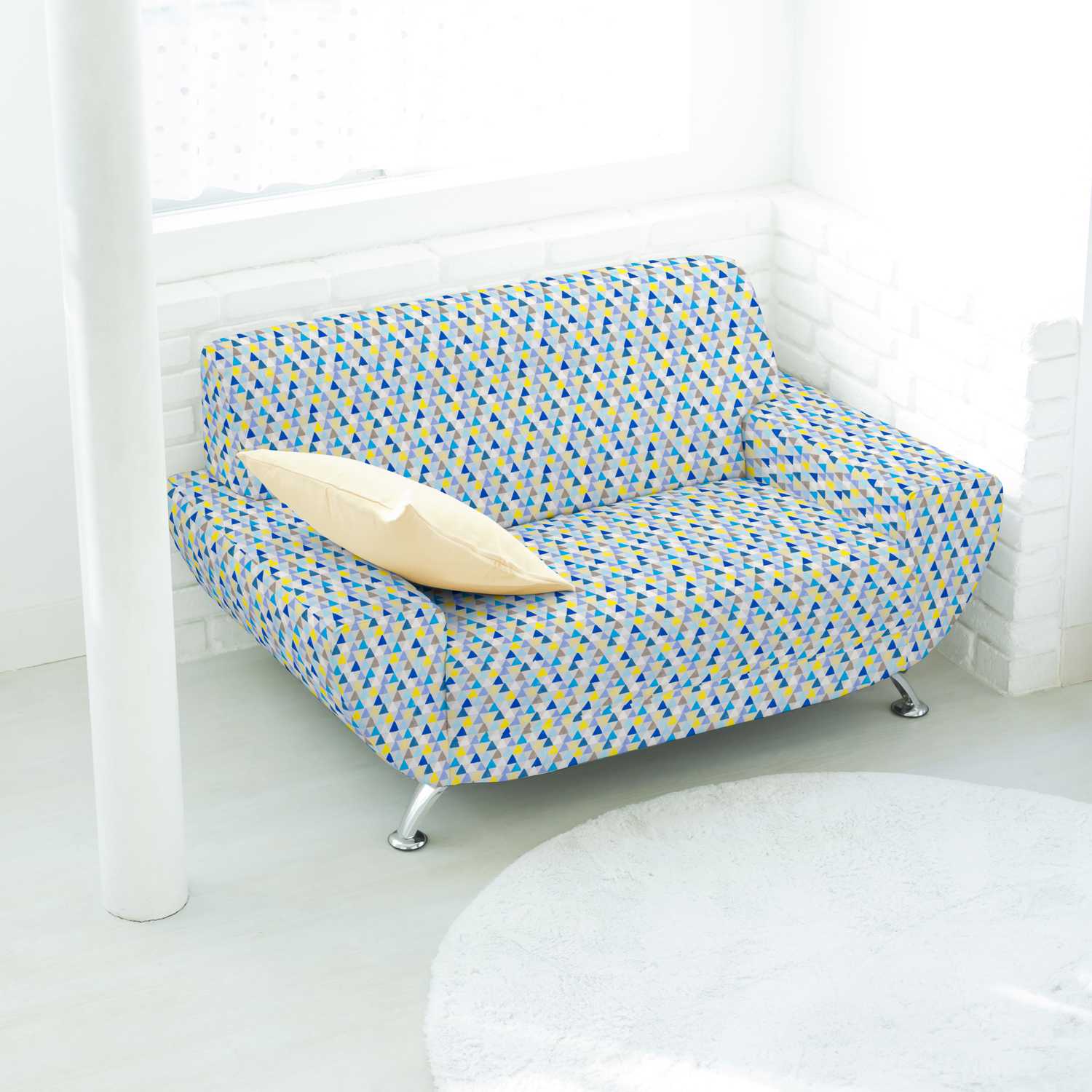 Tela Loneta Estampada Triangulos Azul - Ribes y Casals