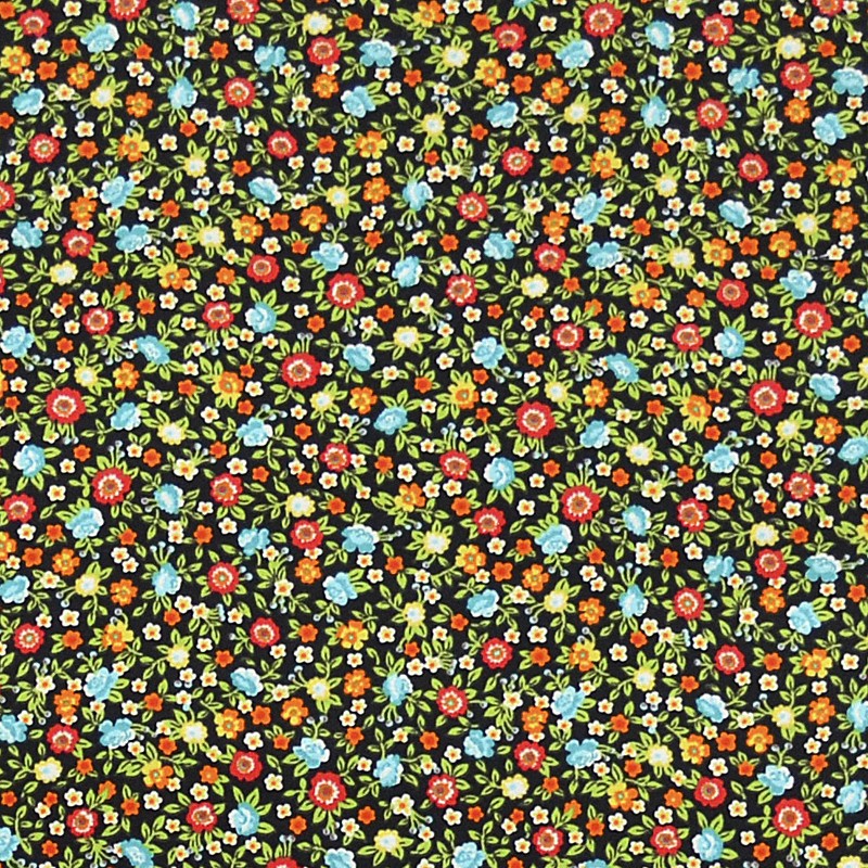 Tecido de Licra Estampado Flores Fundo Preto - Ribes y Casals