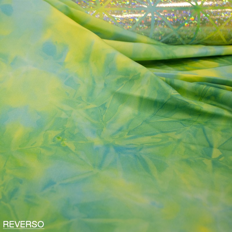 Tecido Lycra Hologram Losango Pistáchio Azul - Ribes y Casals