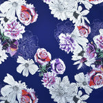 Tecido Mikado Floral Azul Escuro - Ribes y Casals