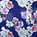 Tecido Mikado Floral Azul Escuro - Ribes y Casals