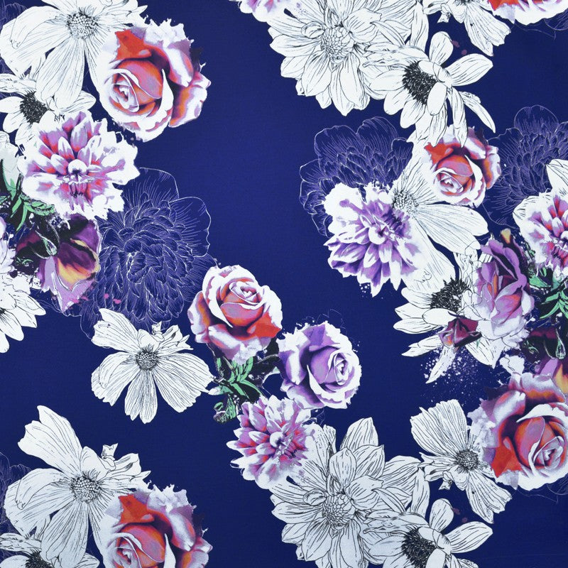 Tecido Mikado Floral Azul Escuro - Ribes y Casals