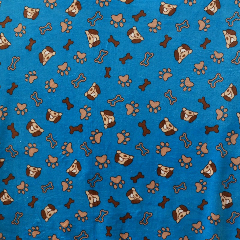Tecido Minky Cãezinhos Azul Canard - Ribes y Casals