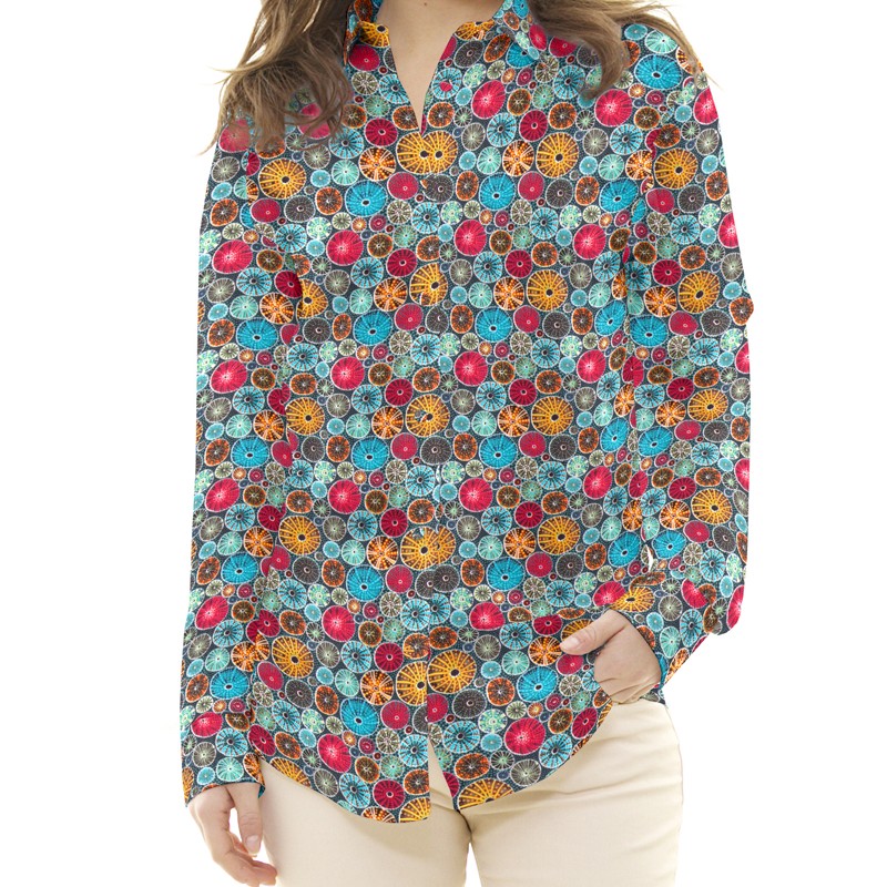 Tecido Patchwork Círculos Coral - Ribes y Casals