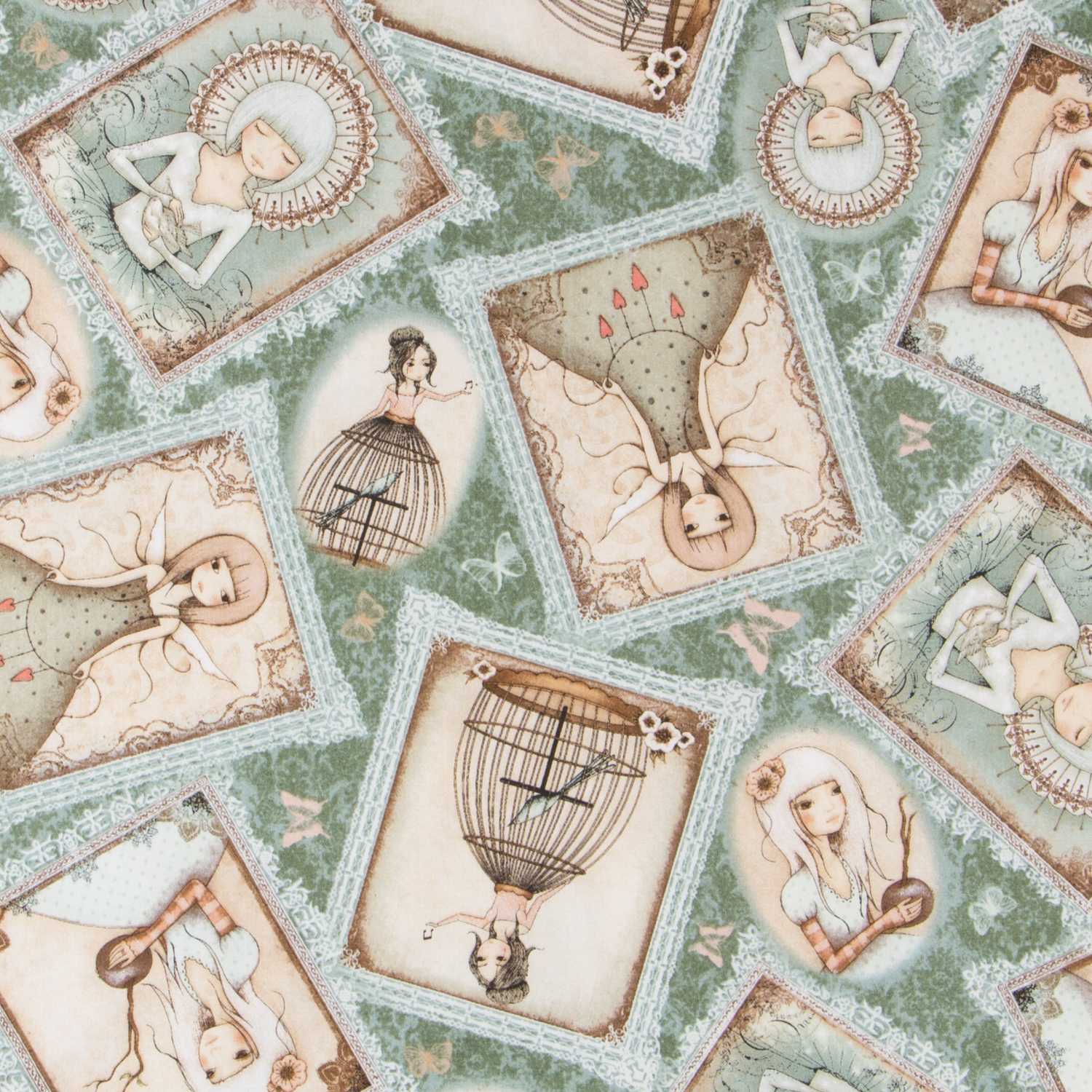 Tela Patchwork Santoro&#39;s Mirabelle Verde Pálido - Ribes y Casals