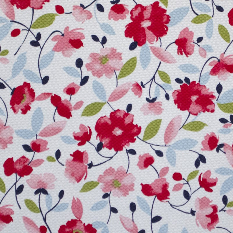 Tecido Piquê Estampado Floral Rosa - Ribes y Casals