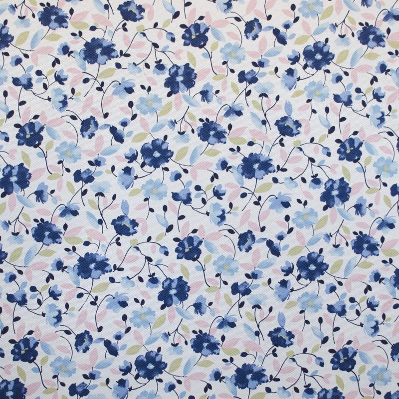 Tecido Piquê Estampado Floral Azul - Ribes y Casals
