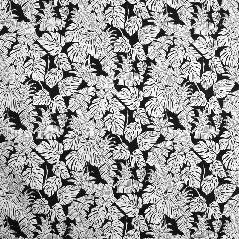 Tecido de Malha Viscose Folhas Branco Preto - Ribes y Casals