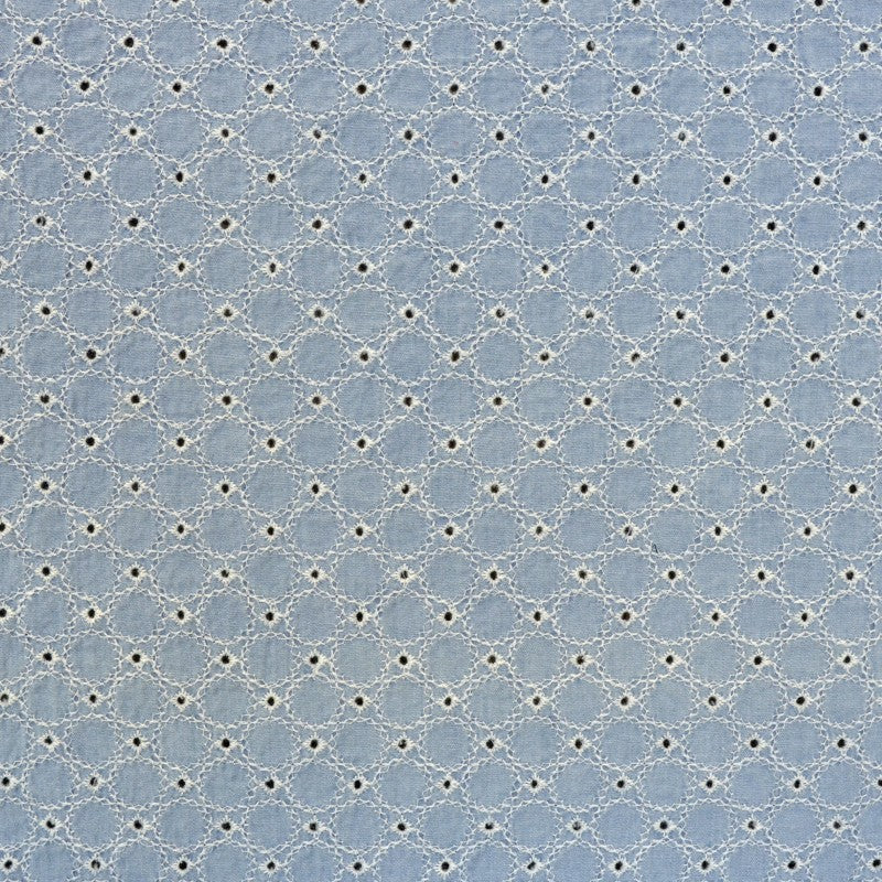 Tecido de Popeline Bordado Círculos Azul - Ribes y Casals