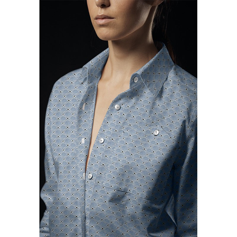 Tecido de Popeline Bordado Círculos Azul - Ribes y Casals