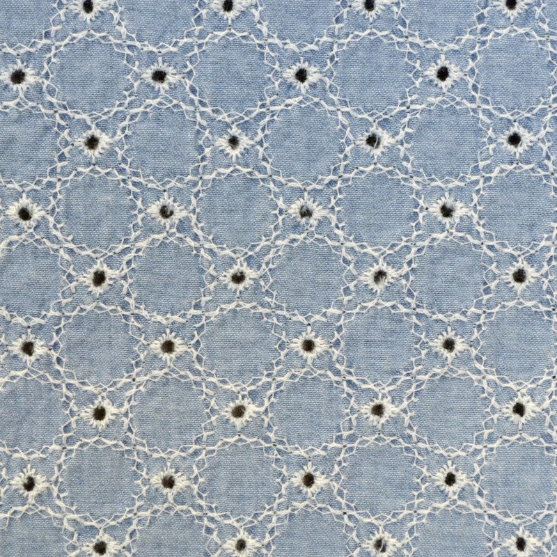 Tecido de Popeline Bordado Círculos Azul - Ribes y Casals