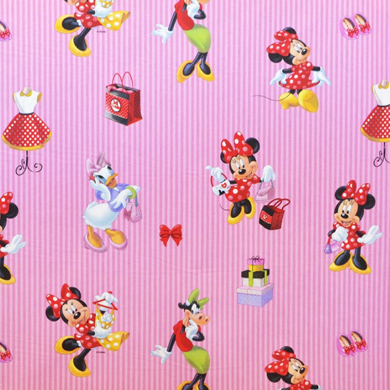Tecido Popeline Disney Minnie Riscas Rosa - Ribes y Casals
