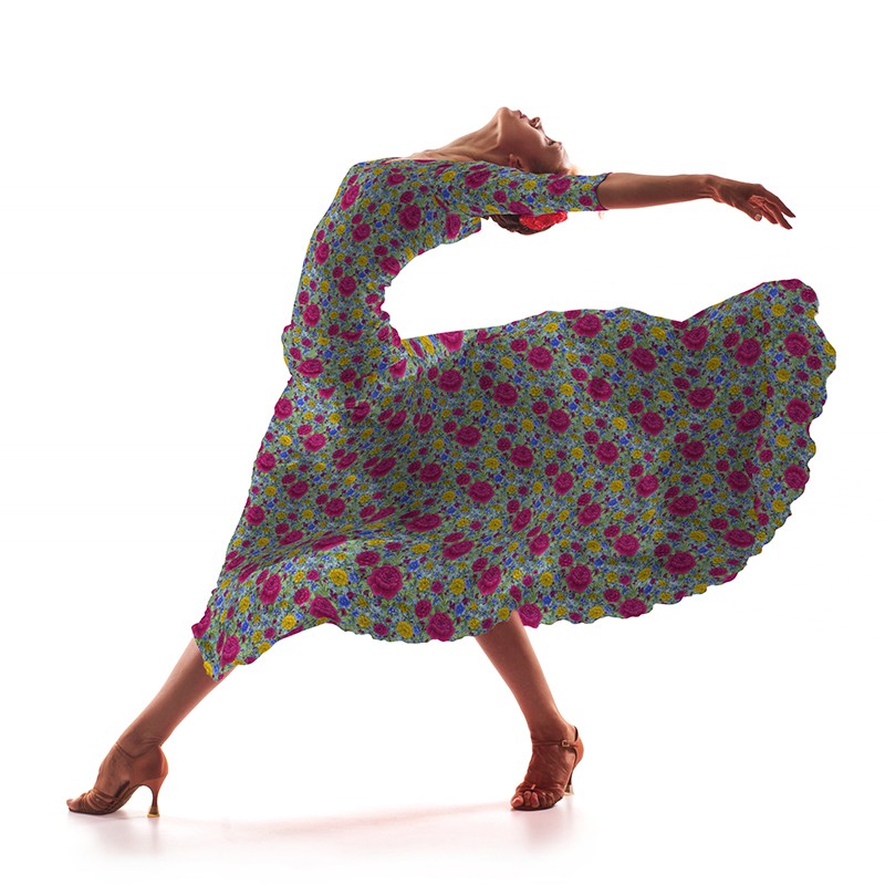 Tecido de Popeline Flamenga Cravo Fundo Água - Ribes y Casals