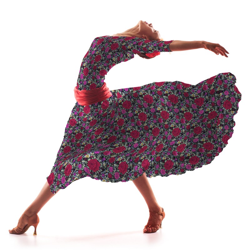 Tecido de Popeline Flamenga Cravo Fundo Preto - Ribes y Casals