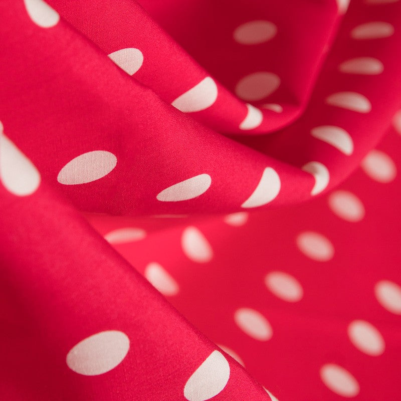 Tecido de Popeline Flamenco Bolas Fundo Vermelho - Ribes y Casals