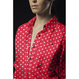 Tecido de Popeline Flamenco Bolas Fundo Vermelho - Ribes y Casals